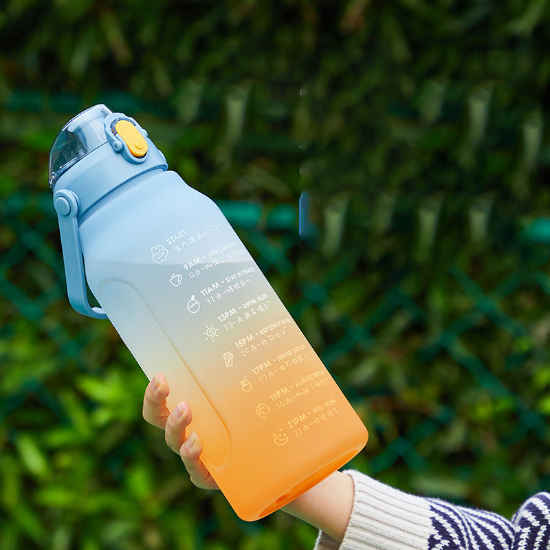 New Frosted Gradient Color Water Bottle Large Capacity Straw Travel Pot Color Sports Water Bottle Outdoor Fitness Cup