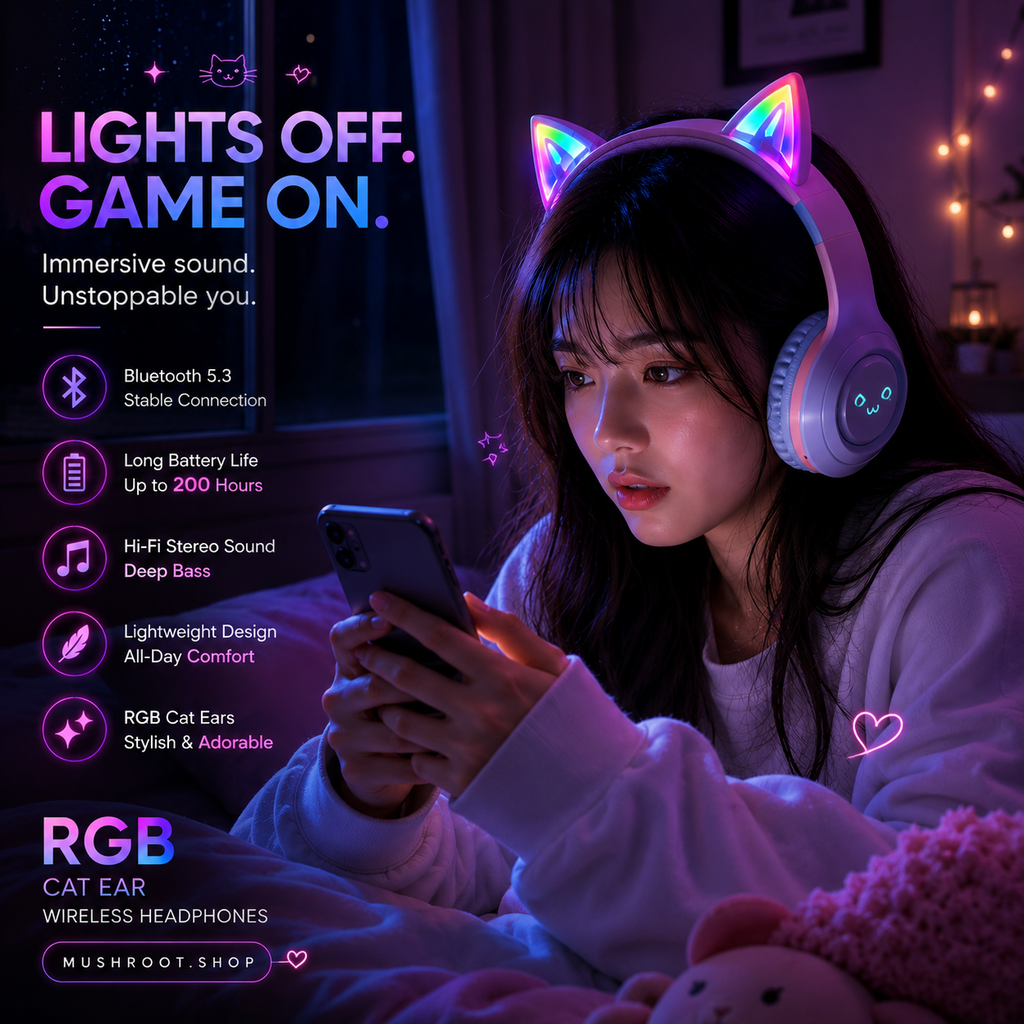 Mushroot Cat Ear Wireless Headphones