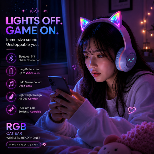 Mushroot Cat Ear Wireless Headphones