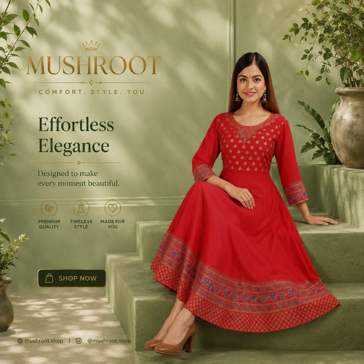 Rayon Printed Anarkali Kurti for Women (Red, S)