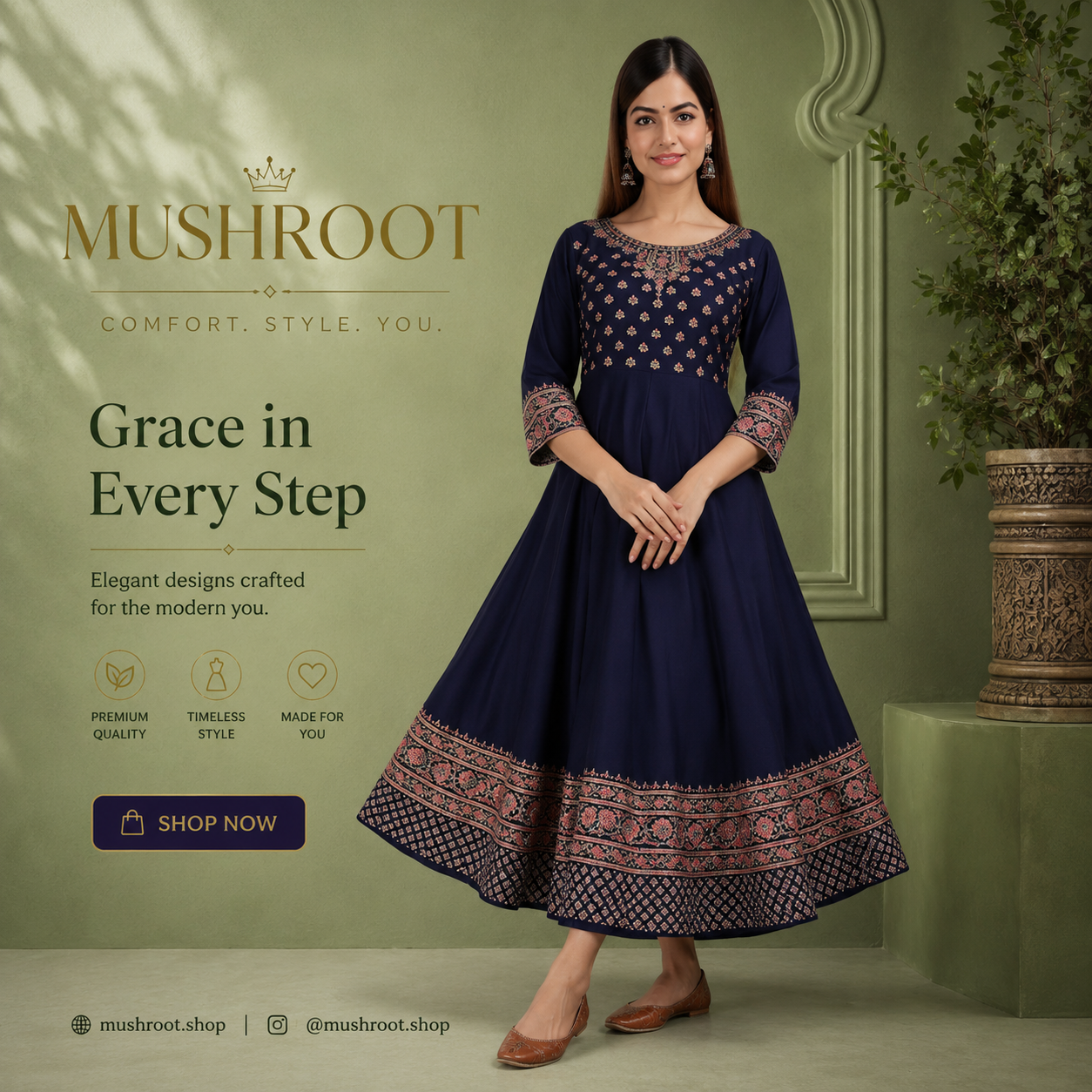 Rayon Printed Anarkali Kurti for Women (Blue, S)