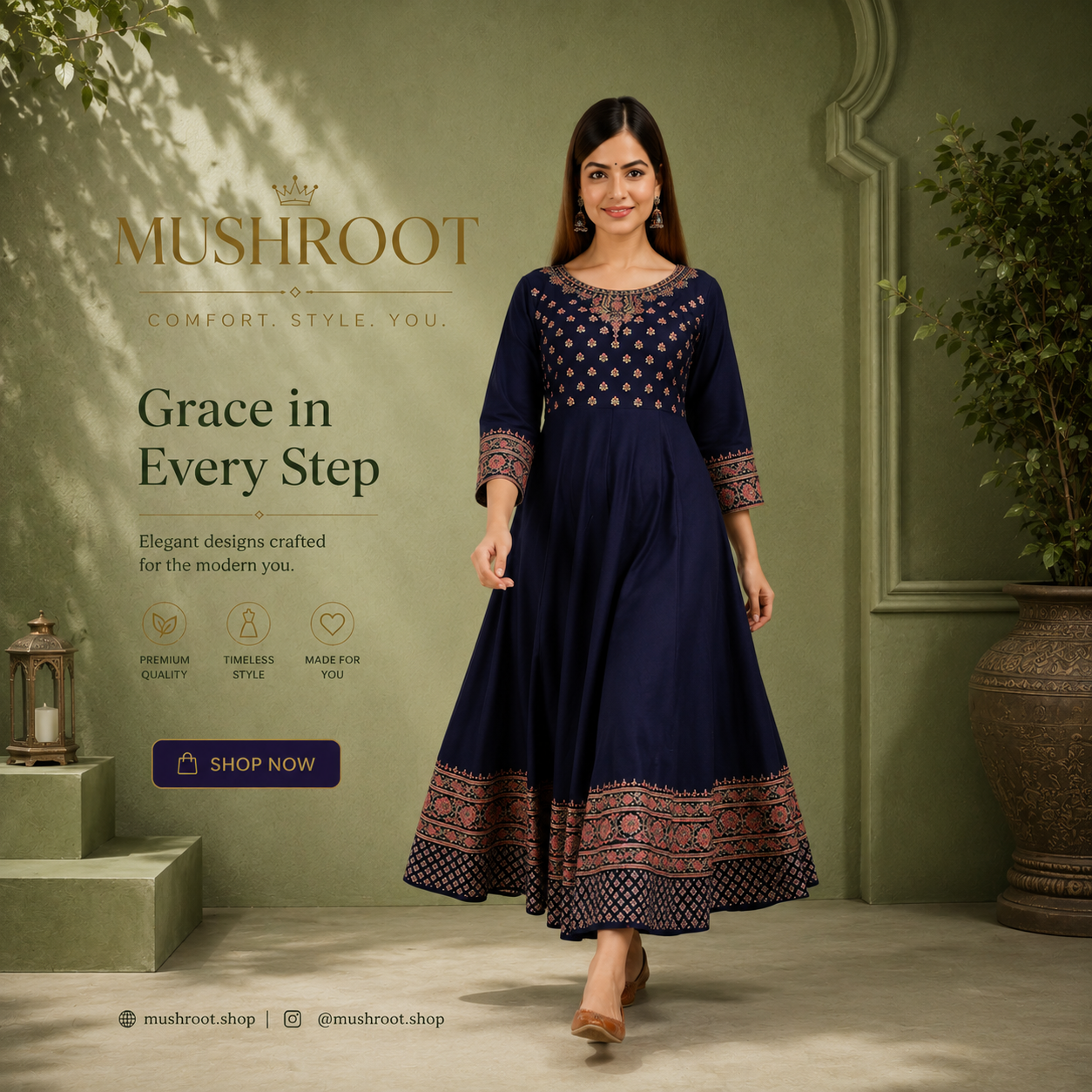Rayon Printed Anarkali Kurti for Women (Blue, S)