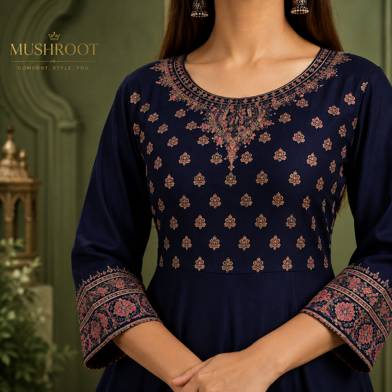 Rayon Printed Anarkali Kurti for Women (Blue, S)