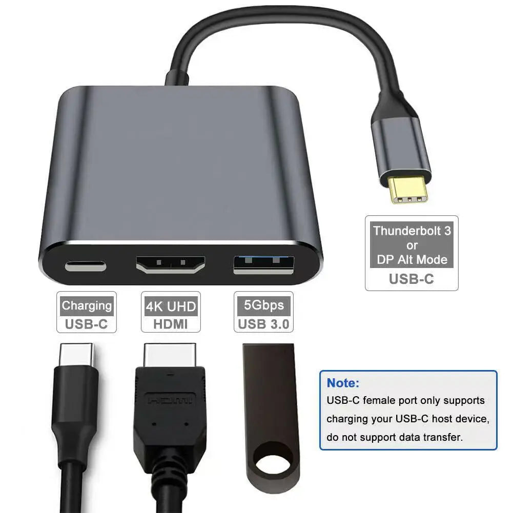 Premium 3-in-1 USB-C Hub | 4K HDMI, USB 3.0 & 100W Power Delivery