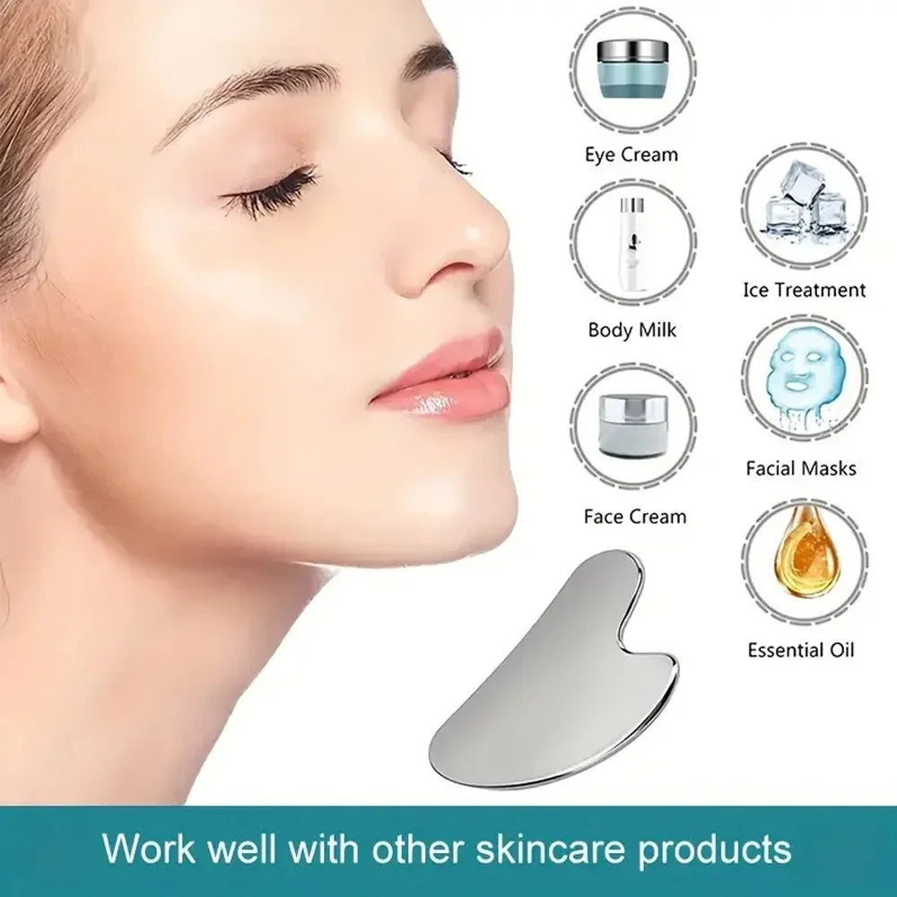 Soothing and Cooling, Stainless Steel Gua Sha Facial Massager - Cooling Eye and Face Tool for Firming, Jawline and Relaxation