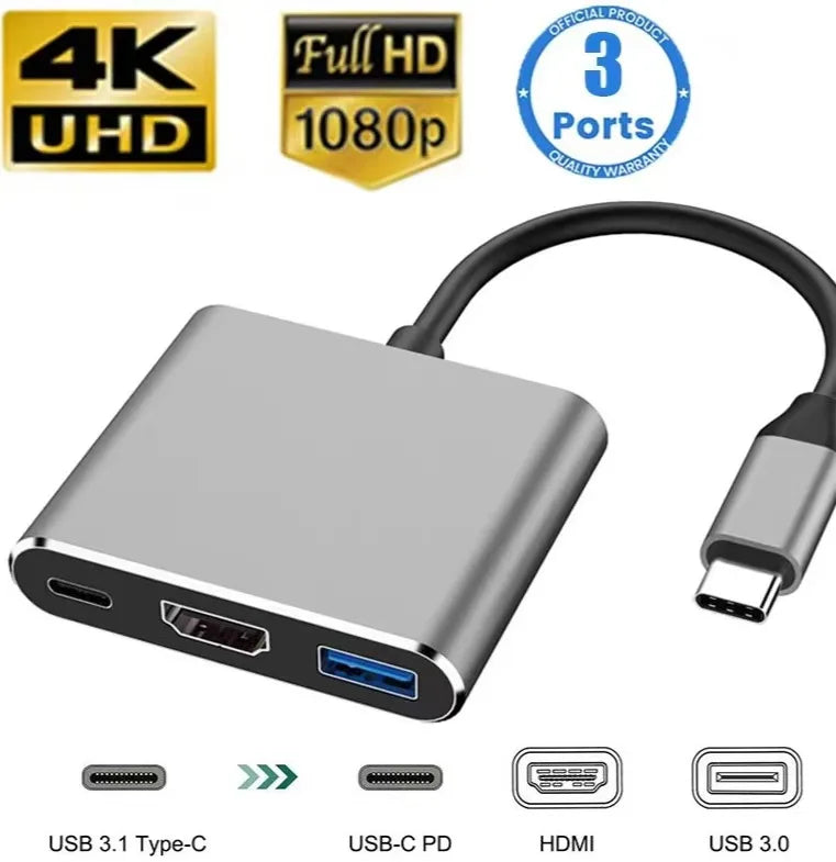 Premium 3-in-1 USB-C Hub | 4K HDMI, USB 3.0 & 100W Power Delivery
