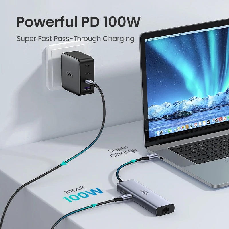 UGREEN 7-in-1 USB-C Hub – 4K@60Hz HDMI, PD 100W, Gigabit Ethernet, SD/TF & USB 3.0 Docking Station