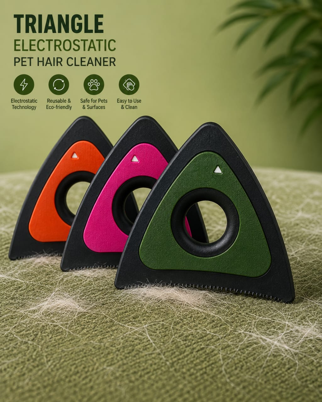 Triangle Electrostatic Dog Hair Cleaner Carpet Scraper Pet Hair Cleaner Animal Hair Brush Cat Hair Remover Brush Pet Supplies