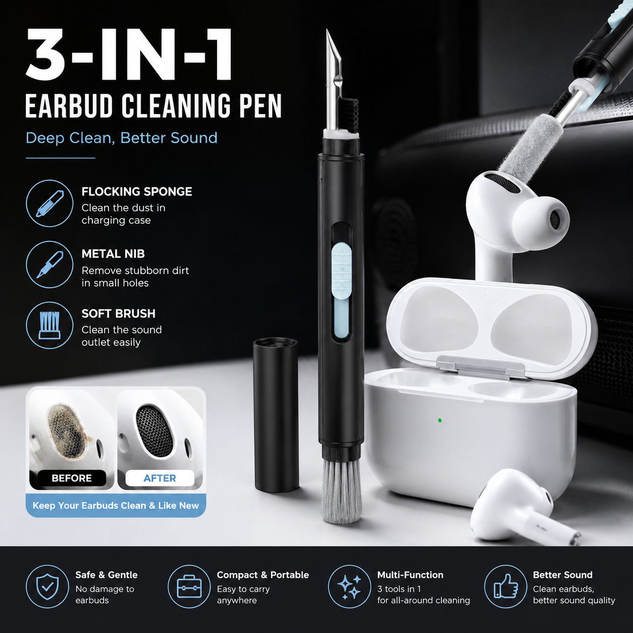 Mushroot Earbuds & Headphone Cleaning Brush Pen