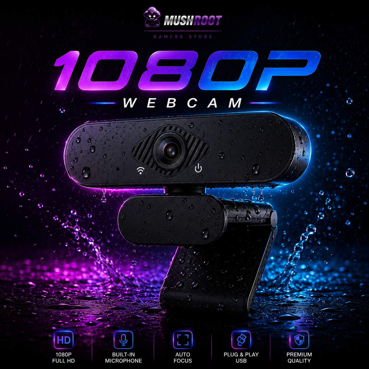 Mushroot 1080P HD Gaming Webcam with Microphone